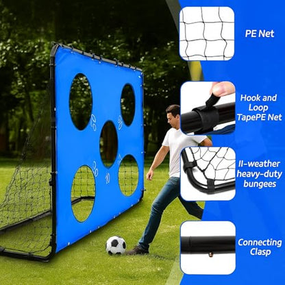 Simgoing 2 in 1 Soccer Goal Portable for Backyard Soccer Training Net Detachable Metal Target Goal Net with Ground Nails for Indoor Outdoor Sports
