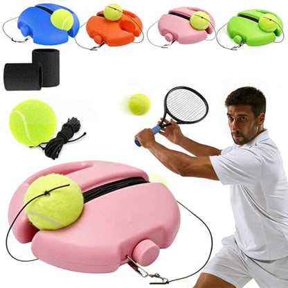 Solo Tennis Trainer Rebound Ball with String, Portable Tennis Practice Rebounder, Self Tennis Practice Rebounder Set, Training Equipment for Beginner Pracitce Training - color: Pink with 2 Balls