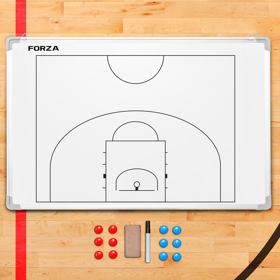 FORZA 35in x 24in Double-Sided Sports Coaching Whiteboard | 13 Sport Options - Dry Erase Board Equipped with Magnetic Markers, Pen & Eraser (Basketball, with Carry Bag) - size: With Carry Bag, style: Basketball