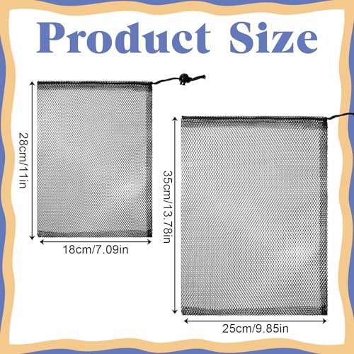 2 Pack Golf Ball Bag Nylon Mesh Bags Drawstring Golf Ball Storage, Sports Equipment Organizer for Gym, Beach, Travel, Laundry, 2 Sizes, Black