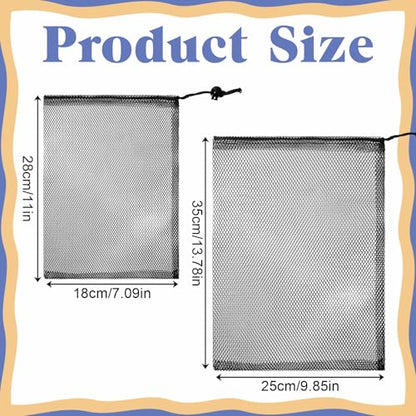2 Pack Golf Ball Bag Nylon Mesh Bags Drawstring Golf Ball Storage, Sports Equipment Organizer for Gym, Beach, Travel, Laundry, 2 Sizes, Black