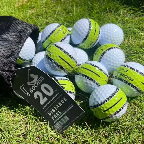 2-Layer Surlyn Golf Balls with Green Aiming Line, 332 Dimples, Low Spin, Long Distance Over 30 Yards, Durable Golf Balls for Amateur, Junior, Lady – 20 Pack