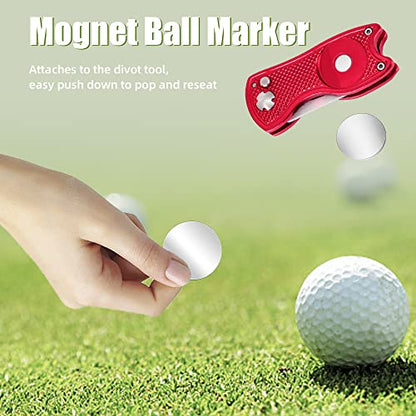Mile High Life Golf Divot Repair Tool, All Metal Foldable Divot Tool with Pop-up Button & Magnetic Ball Marker, 2-6 Pack - color: Black/Red