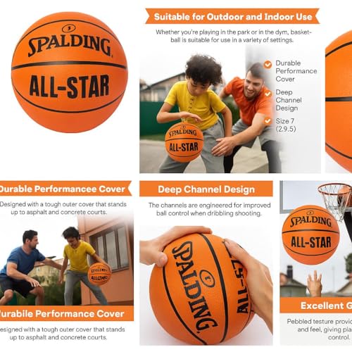 Outdoor Basketball, All-star Official Size Basketball Ball – Indoor Outdoor Basketball with Deep Grip Channels – Durable Basketball for Training, Practice, Adults & Teens