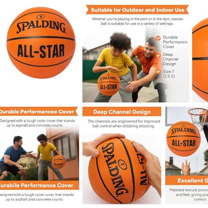 Outdoor Basketball, All-star Official Size Basketball Ball – Indoor Outdoor Basketball with Deep Grip Channels – Durable Basketball for Training, Practice, Adults & Teens