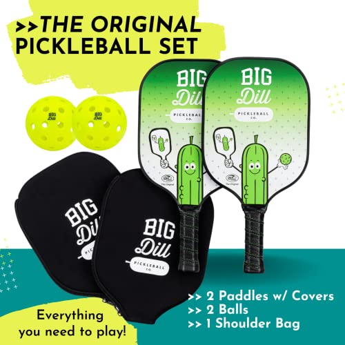 Big Dill Pickleball Paddle Set 2-Pack Pickleball Paddles with Outdoor Pickleball Balls, Paddle Covers & Carry Bag | Pickleball Paddles Set of 2 USAPA Approved - style: Carbon Fiber