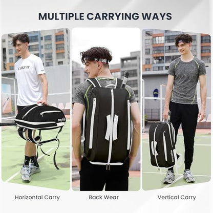 Tennis Racket Bag Pickleball Padel Backpack With Shoe Compartment, Laptop Sleeve,Fence Hook,Ball Sleeve - color: Black-White