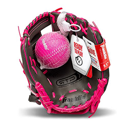 Franklin Sports Kids Baseball Gloves - RTP Youth Teeball Glove + Ball Set - Boys + Girls Teeball Mitt - 9.5" - color: Graphite/Pink