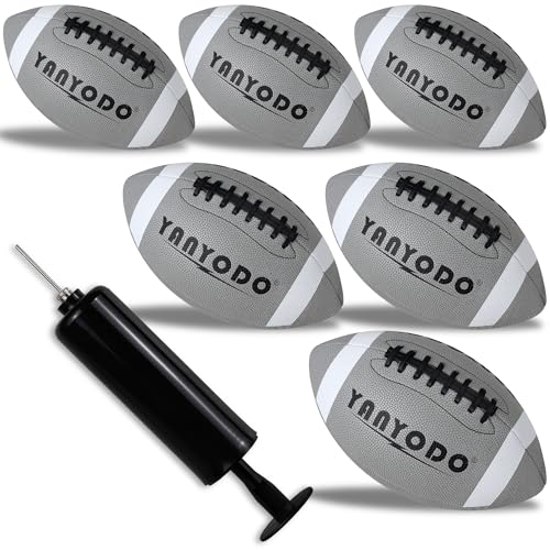 6 Pack Football Size 6/9 Official Sized Ball with Textured Grip for Youth High School&College Practice, Match and Scrimmage Play Indoors & Outdoors All Weather Use with Pump - color: Grey, size: Size 6