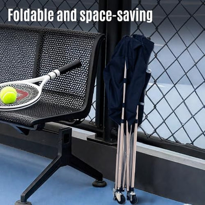 Tennis Ball Cart with Wheels & Brake (180 Capacity) – Heavy Duty Stainless Steel Frame with Detachable Washable Bag – Foldable Travel Hopper for Tennis & Pickleball, Portable Carrier