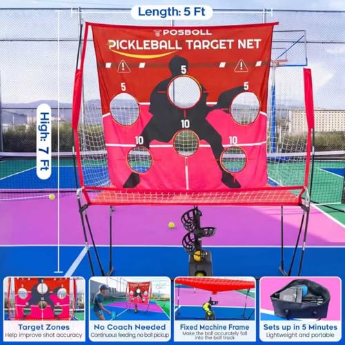 Pickleball Machine Ball Thrower with Net,Portable Pickle Ball Launcher Machine with Remote Control for Practice, Built-in 5200mAh Lithium Battery, Pickleball Training Aids&Gifts