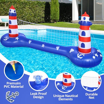 EagleStone Pool Volleyball Net &Basketball Hoop Inflatable Pool Floats Toys Swimming Water Games for Adults and Kids 8-12 Teens Volleyball Court Poolside Floaties - color: Blue