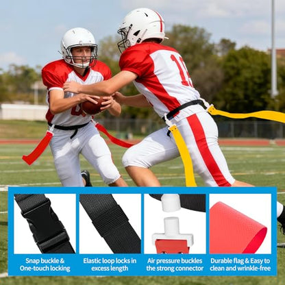 Flag Football Belts, 14 Player Adjustable Flag Football Set with 28 Flags for Youths Adults - Fits Up to 22-46" Waist - color: Red, Yellow