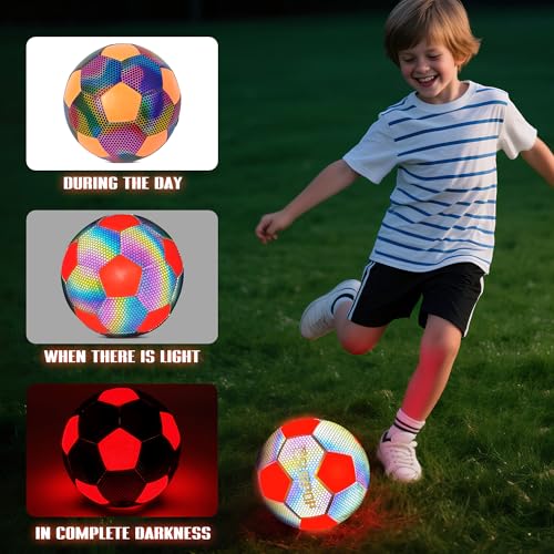 Glow in The Dark Soccer Ball with LED Lights - Light Up Soccer Ball for Night Games, Size 5 Gift for Kids & Adults, Includes Pump