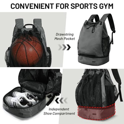 MIER Drawstring Basketball Backpack Soccer Bag with Shoe Compartment & Mesh Pocket Sports Gym String Backpack for Women Men, Lightweight - color: Gray