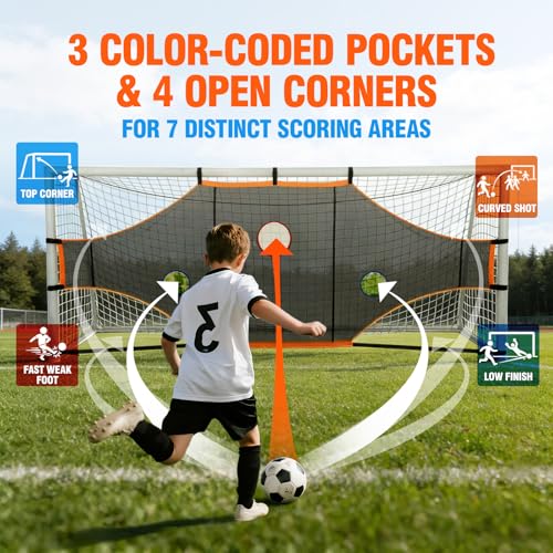 Soccer Goal Target Net, 16x6ft - Turn Training into a Game with 7 Scoring Zones | Durable All-Weather Backyard Soccer Net for Family Fun & Skill Boost-ONLY NET