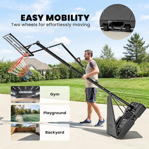 Soozier Basketball Hoop Outdoor Portable, 8-10ft Adjustable Basketball Goal, 47 Inch Shatterproof Backboard w/Shock Absorbent Rim, Fillable Base, for Youth & Adult, for Backyard, Driveway, Indoor