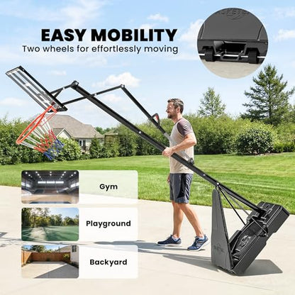 Soozier Basketball Hoop Outdoor Portable, 8-10ft Adjustable Basketball Goal, 47 Inch Shatterproof Backboard w/Shock Absorbent Rim, Fillable Base, for Youth & Adult, for Backyard, Driveway, Indoor