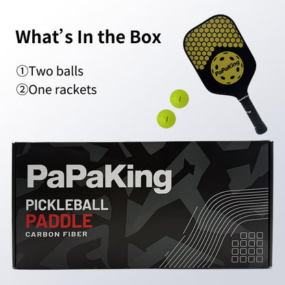 Carbon Fiber Pickleball Paddle with 2 Balls, Lightweight Paddle with Large Sweet Spot & Vibration Damping, Carbon Fiber Textured Surface for High Spin & Control, PP Honeycomb Core