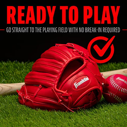 Franklin Sports Kids Baseball Gloves - RTP Youth Teeball Glove + Ball Set - Boys + Girls Teeball Mitt - 9.5" - color: Red