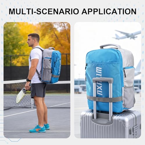 Pickleball Backpack, 3+Paddle Capacity, Pickleball-specific Shockproof Thermal Pockets, Waterproof Shoe Compartment, Wet Dry Separation, Fence Hook, Fits Standard/Extended Paddles - color: Blue