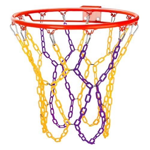 Basketball Net Replacement Heavy Duty,Resin Material, Anti-Rust Use Indoor Outdoor Standard 12-Ring Basketball Hoop - style: Purple/Yellow