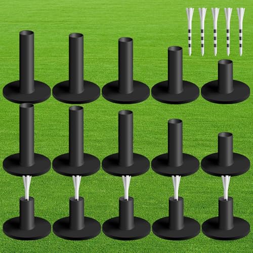 FINGER TEN Golf Rubber Tees Driving Range 3 Inch 1.5'' 2.25'' 2.75'' 3.13'' Tee Holder for Mat 1.5'' 2'' with Plastic Tees Indoor Outdoor Use - style: Black-25 Pcs
