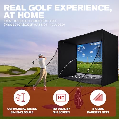 Zealfeel Golf Net, 10x7ft/8x8ft/11x8ft Golf Enclosure Net with Side Barriers/Auto-Ball Return, Low-Noise Target, Carry Bag, 4 Stakes, Hitting Practice Net for Backyard Driving Chipping Indoor Outdoor
