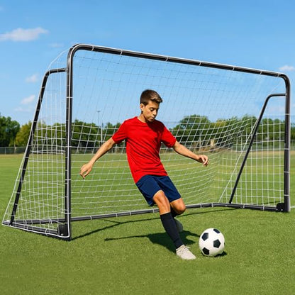 MOPHOTO Soccer Goal, 6X4/8x6/10x6.5/12x6/16x7/18.5x6.5/21x7/24x8ft Soccer Goals for Backyard, Full Size Soccer Goal for Teens & Adults Training - size: 12x6FT, style: Alloy Steel-Foldable-Black