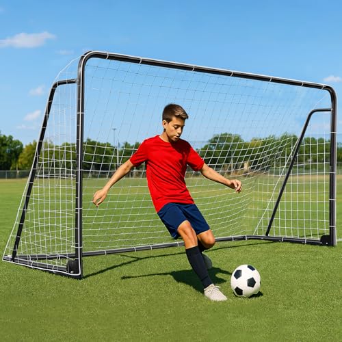 MOPHOTO Soccer Goal, 6X4/8x6/10x6.5/12x6/16x7/18.5x6.5/21x7/24x8ft Soccer Goals for Backyard, Full Size Soccer Goal for Teens & Adults Training - size: 12x6FT, style: Alloy Steel-Foldable-Black