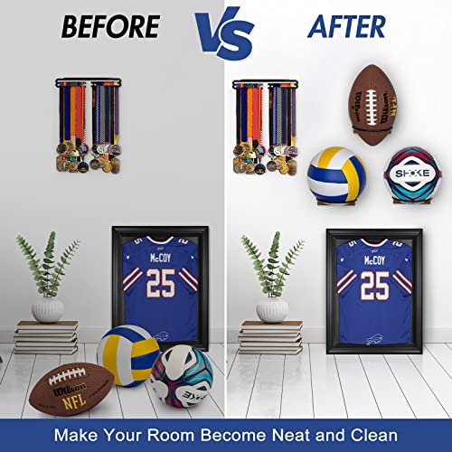 PUERSI Ball Holder Wall Mount Ball Stand Display Storage for Basketball Football Soccer Volleyball - color: Pine-Brown-3 Pack