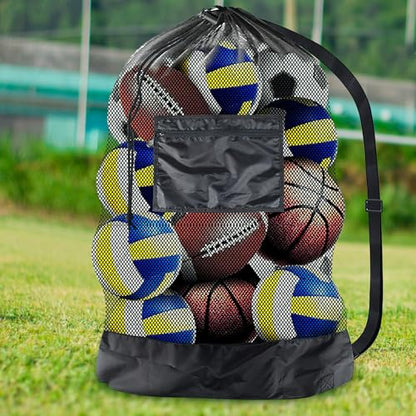 SHERCHPRY Large Capacity Sports Ball Mesh Bag Drawstring Basketball Volleyball Soccer Carrying Bag with Shoulder Strap for Team Training and Outdoor Storage