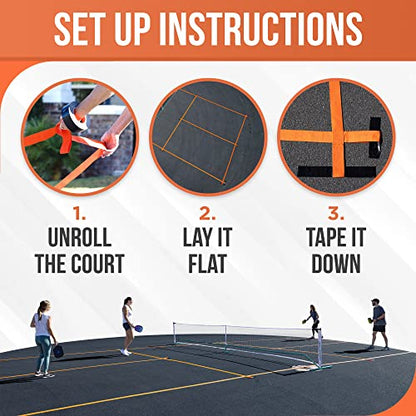 Temporary Pickleball Court Lines - The Original - Portable Pickleball Court Marking Kit, Lines for Court Outdoor or Indoor, Pickle Ball Court Dimensions, No Measuring Needed, Net Not Included