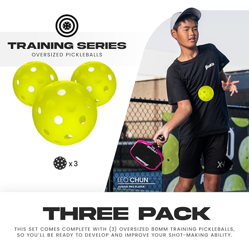 Franklin Sports Training Pickleballs - Training Pickleballs for Beginners + Skill Practice - 69mm or 80mm Outdoor Pickleballs - Pickleball 3 Pack - Optic Yellow