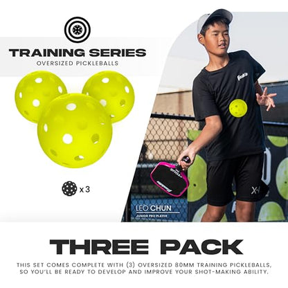 Franklin Sports Training Pickleballs - Training Pickleballs for Beginners + Skill Practice - 69mm or 80mm Outdoor Pickleballs - Pickleball 3 Pack - Optic Yellow