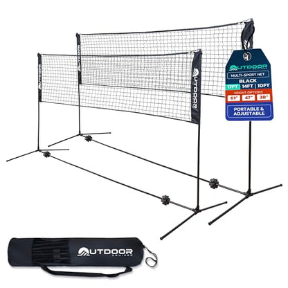 Outdoor Cruiser Portable Sports Net - Indoor and Outdoor for Badminton, Pickleball, Tennis, Soccer Tennis, and Volleyball, Adjustable Height (38-61 Inches), Durable Nylon and Rust-Resistant Steel Pole - size: 17 Feet