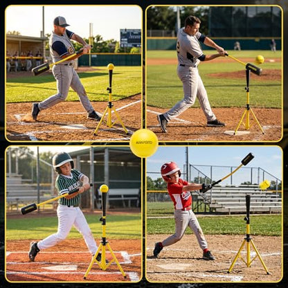 Baseball & Softball Rope Swing Trainer - Batting Training Tool with Batting Tee & 8 Soft Training Balls, Outdoor Indoor Training Bat, Hitting Aid for Youth & Beginners