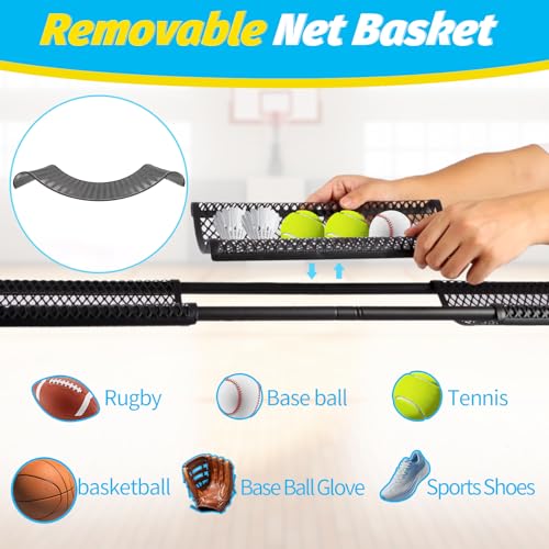 Garage Balls Storage Rack with Baseball Bat Hooks & Baskets, Basketball Holder Stand Rolling Ball Cart with Wheels, Garage Sports Equipment Organizer, Basketball Racks for Balls, Garages Organizer