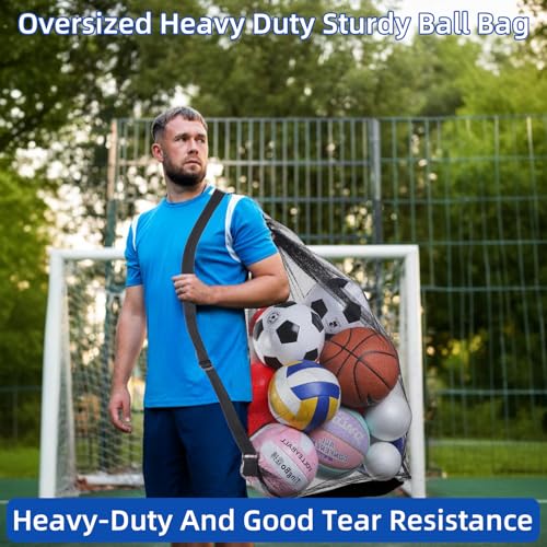 cobee 6Pcs Extra Large Mesh Ball Bag, 40" x 30" Drawstring Basketball Ball Bag Sports Equipment Storage Bags with Adjustable Shoulder Strap for Coaches Volleyball Football Swimming Gears Team