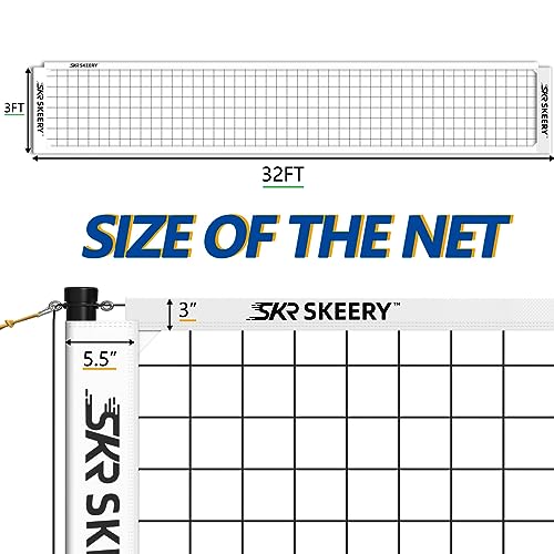 SKEERY Outdoor Heavy Duty Volleyball Net Set, Anti-Sag Design, Adjustable Aluminum Poles, Portable Volleyball Net for Backyard,Grass and Beach
