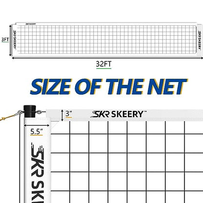 SKEERY Outdoor Heavy Duty Volleyball Net Set, Anti-Sag Design, Adjustable Aluminum Poles, Portable Volleyball Net for Backyard,Grass and Beach