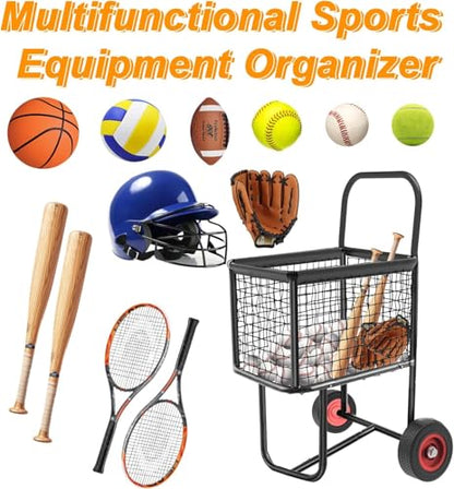 Sports Ball Cart with Wheels - Holds 300 Baseballs or 150 Softballs, Equipment Storage for Caddy Large Capacity - Durable Steel Frame & Anti-Puncture Tires for Gym School Club Indoor Outdoor Training