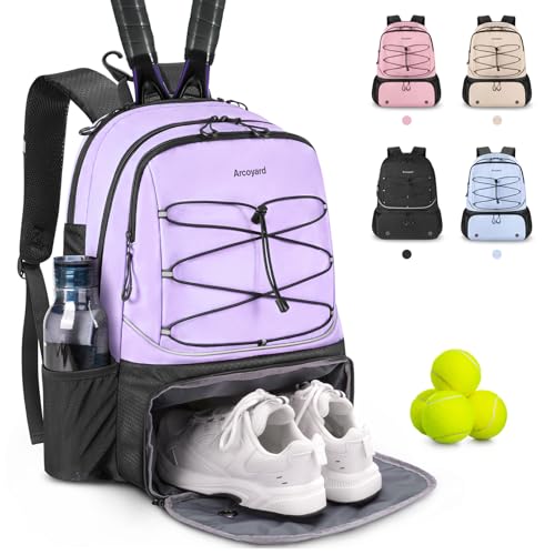 Arcoyard Tennis Bag Holds 2 Rackets, Professional Tennis Bags for Women, Tennis Backpack with Ventilated Shoe Compartment - color: Purple