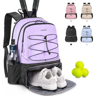 Arcoyard Tennis Bag Holds 2 Rackets, Professional Tennis Bags for Women, Tennis Backpack with Ventilated Shoe Compartment - color: Purple