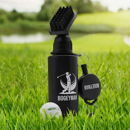 Bogeyman Golf Club Brush & Microfiber Towel Set - Retractable Clip - D-Ring Carabiner - Water Squeeze Bottle - Easy Cleaning