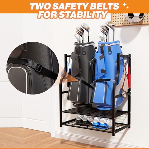 Ultrawall Golf Bag Storage Rack Organizer, Golf Bag Holder Stand for Garage, Golf Equipment Rack - size: 28.5in-Holds 2 Golf Bags