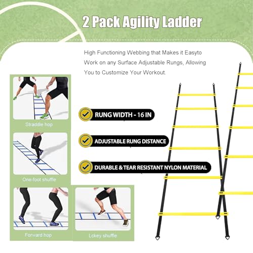 Agility Ladder & Speed Hurdles Soccer Training Equipment Kit Football Training| Footwork Drills | Cones Goalkeeper Practice Equipment for Kids Youth Adult