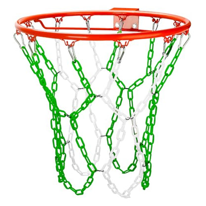 Basketball Net Replacement Heavy Duty,Resin Material, Anti-Rust Use Indoor Outdoor Standard 12-Ring Basketball Hoop - style: Green/White