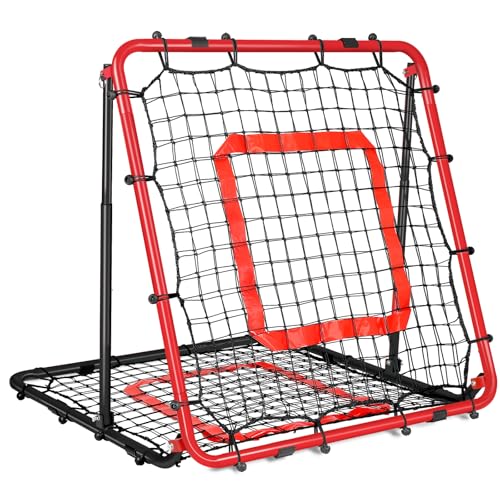 BaseGoal Baseball and Softball Rebounder Net,Baseball Rebounder,Volleyball Rebounder,Pitch Back Net,Multi-Sport Training Rebound Screen,with Pitching Target,Easy Adjustable Angles - style: 33.5x33.5 in Red