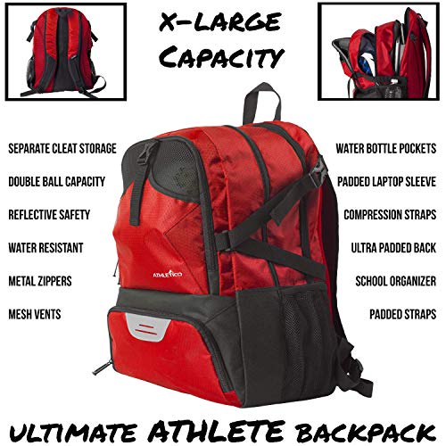 Athletico National Soccer Bag - Backpack for Soccer, Basketball & Football Includes Separate Cleat and Ball Holder - color: Red